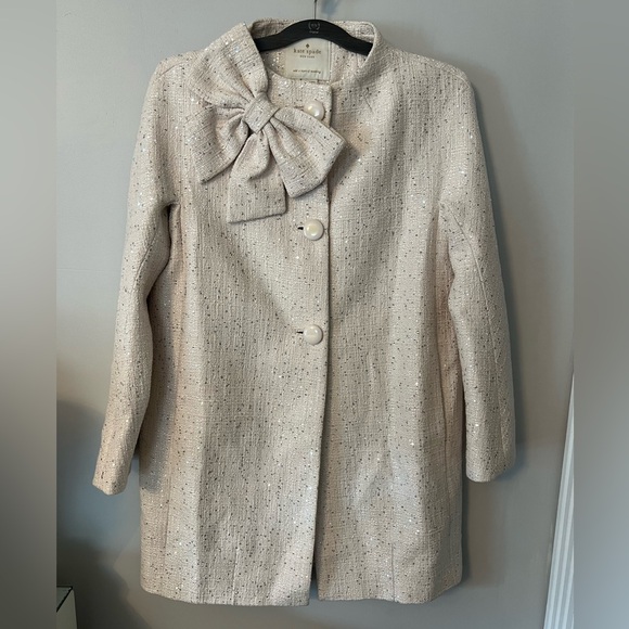 Kate Spade Tweed Blush Coat with Sequins and Bow Neck - Picture 3 of 11